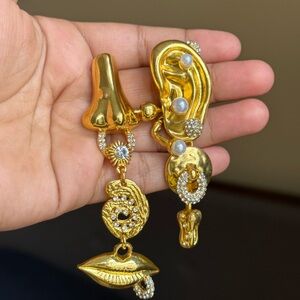 Schiaparelli inspired Gold and Pearl Statement Earrings